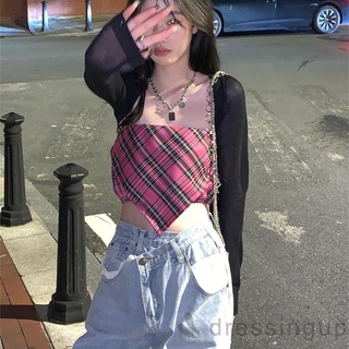 Áo Croptop Trễ Vai Họa Tiết Sọc Caro Thời Trang Mùa Hè Cho Nữ