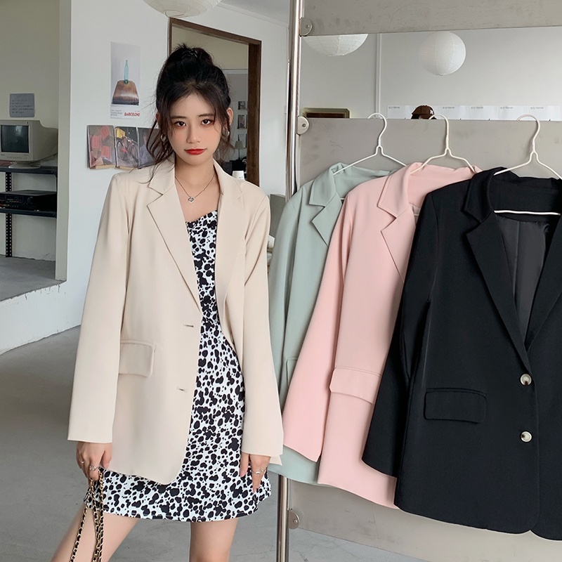 SUXI Áo Khoác Blazers Tay Dài Dáng Rộng Phong Cách Hàn Quốc Đơn Giản Thời Trang Mùa Xuân