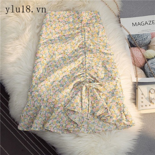 Chân Váy Voan Đuôi Cá Dáng Chữ A Lưng Thun Phối Dây Rút In Hoa Xinh Xắn Hợp Thời Trang Mùa Hè Cho Bạn Gái 2022