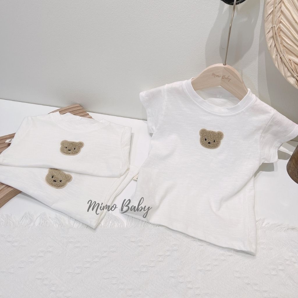 Áo cotton xước, áo cộc tay mùa hè đính gấu thêu dễ thương cho bé QA30 Mimo Baby