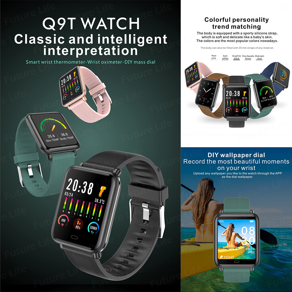 Smart Watch Đồng Hồ Thông Minh Q9T Nhiệt Kế đeo Tay Thông Minh Hình Nền Tự Làm Nhịp Tim Nhịp Tim Oxy Phát Hiện Giấc Ngủ Ngăn Ngừa Mất Mát Thông Minh IP7 Vòng đeo Tay Thể Thao Chống Nước 5.0 Đồng Hồ Bluetooth