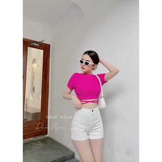 áo croptop đan chéo tay ngắn