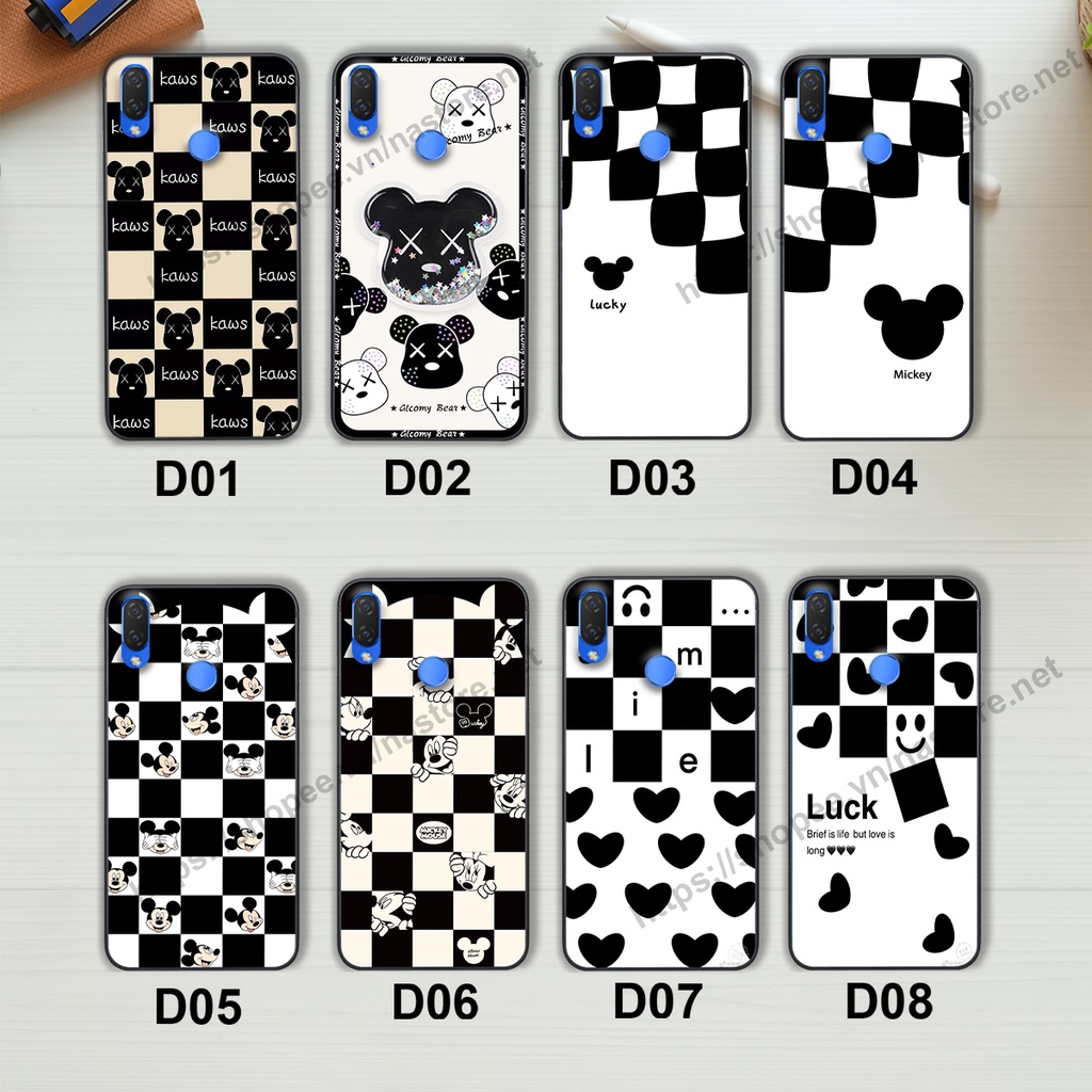 Ốp lưng Huawei Nova 3 / Nova 3E / Nova 3i trái tim họa tiết caro, mikey họa tiết beabrick kaws cute