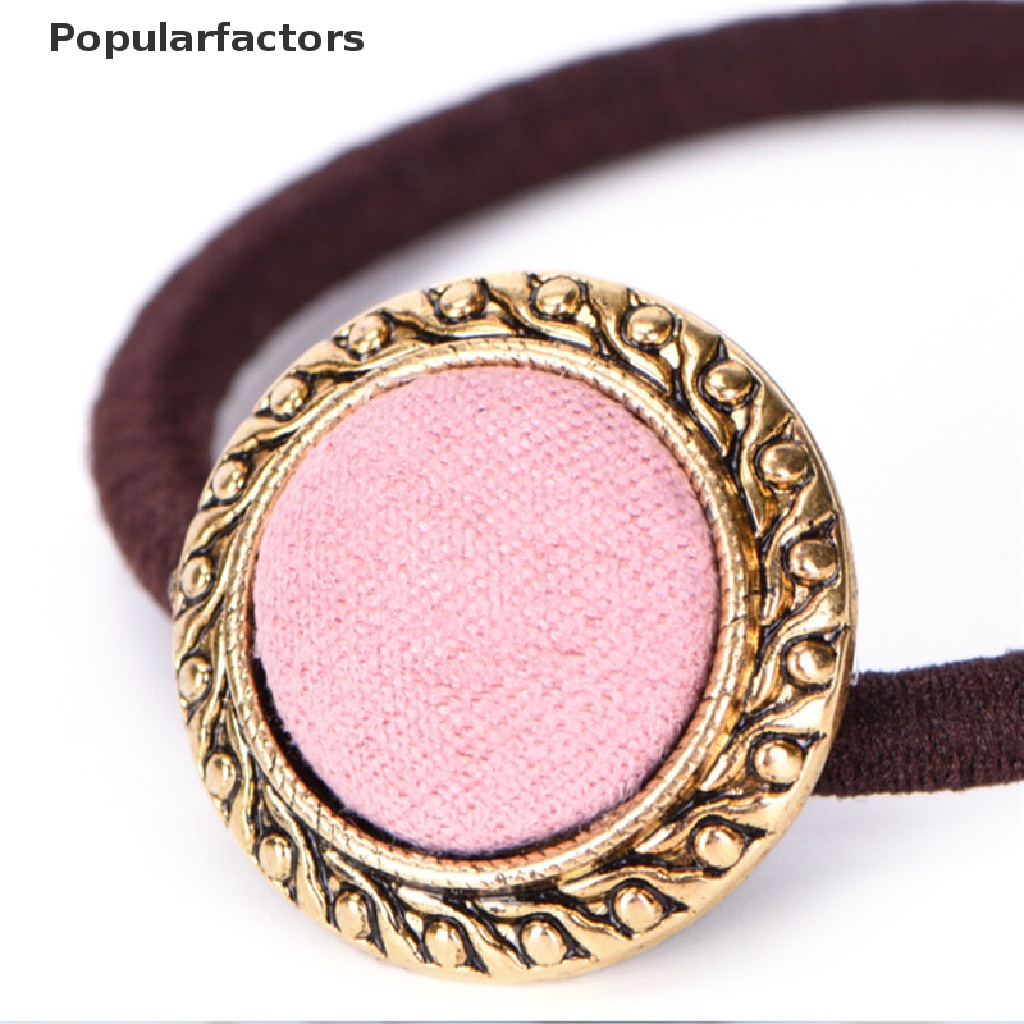 Dây Cột Tóc Co Giãn Đính Nút Phong Cách Vintage Cho Nữ