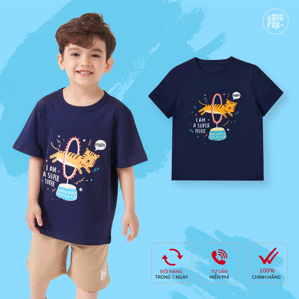 Áo cộc tay cho bé trai BIGFOX - MISS MEOW chất cotton mềm mịn mặc mùa hè, 6 màu, size trẻ em 3,4,5,6,7,8 tuổi