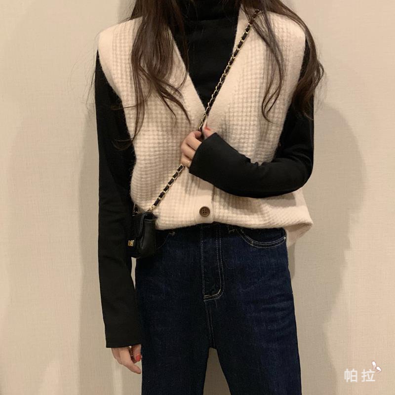 Pala✨ Áo khoác len không tay cổ chữ V màu đen/xám thời trang mùa thu hàn quốc dành cho nữ | BigBuy360 - bigbuy360.vn