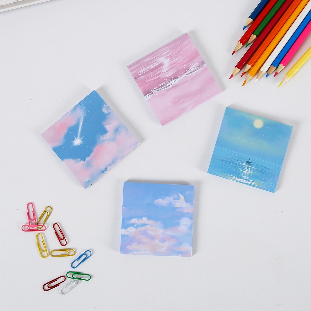 Set 2 Tập Giấy Dán Ghi Chú Hình Mặt Trăng / Mặt Trời / Ngôi Sao