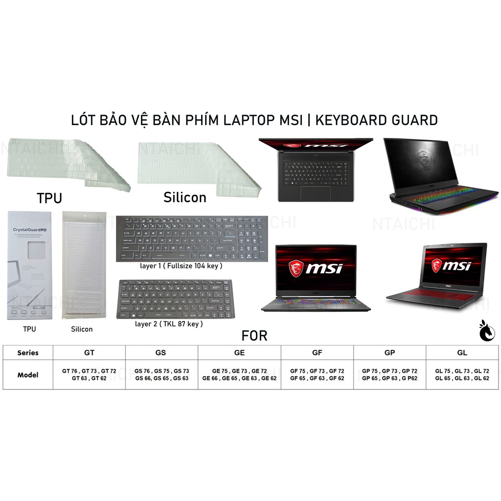 [Keyboard Guard] Phim lót bảo vệ bàn phím Laptop MSI TPU | Silicon