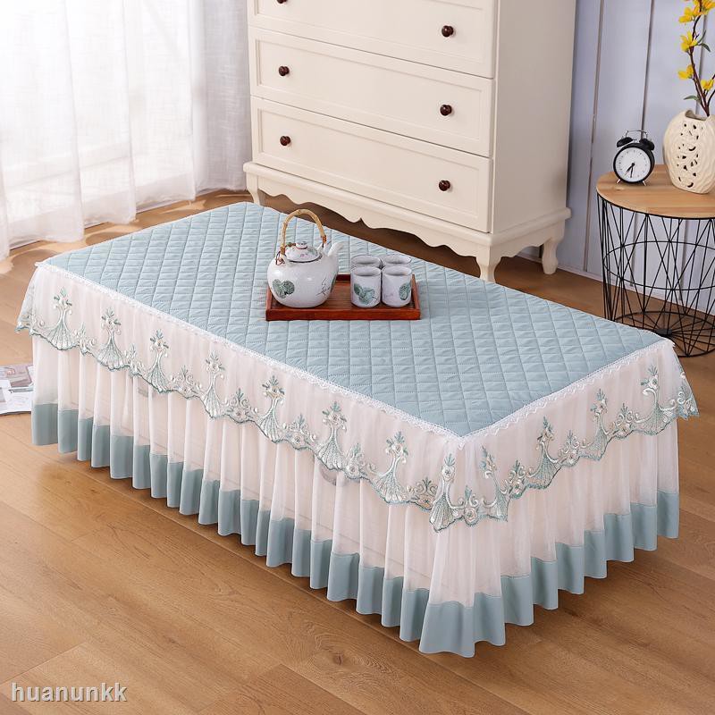 Khăn trải bàn hình chữ nhật bằng vải linen viền ren đẹp mắt