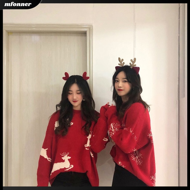 Áo Sweater Dệt Kim Tay Dài Cổ Tròn Dáng Rộng In Hoạt Hình Giáng Sinh Thời Trang Cho Nữ