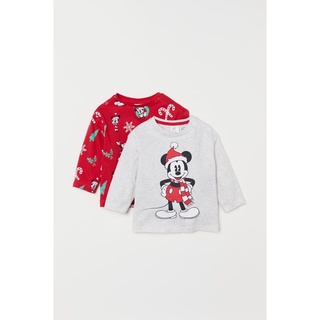 ⚡️HM authentic⚡️ Set 2 áo nỉ cotton hoạ tiết mickey noel size 6-9m săn sale US