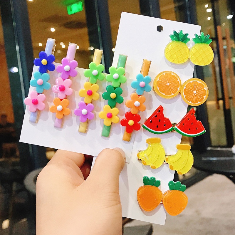 Set 2 kẹp tóc trái cây bông hoa dễ thương bằng hợp kim cho bạn gái TIMIS- CT2081