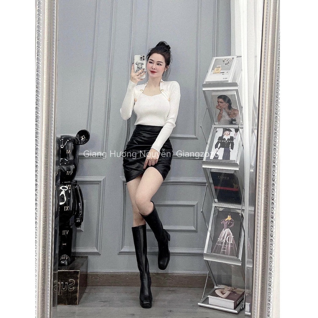 Áo len khuy cổ vuông nữ hàng Quảng Châu cao cấp đẹp | BigBuy360 - bigbuy360.vn