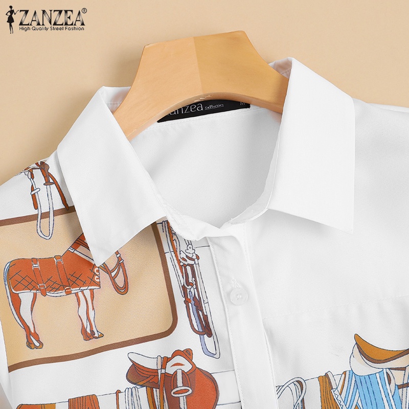 Áo sơ mi Zanzea tay dài dáng rộng cài nút thời trang thích hợp cho nữ