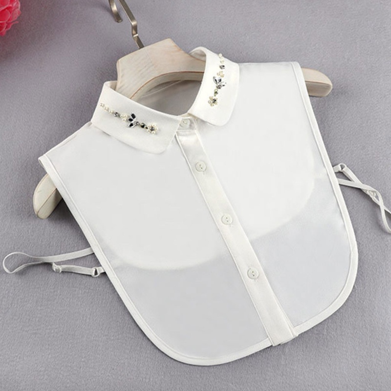 Cổ áo sơ mi giả đính đá và ngọc trai thời trang sang trọng cho nữ