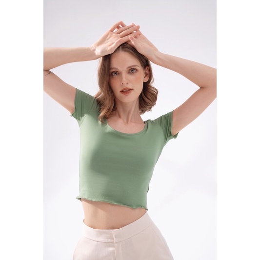 Áo thun croptop cộc tay MOMOCO dáng ôm cổ chữ U, chất liệu cotton co giãn thoáng mát M2908