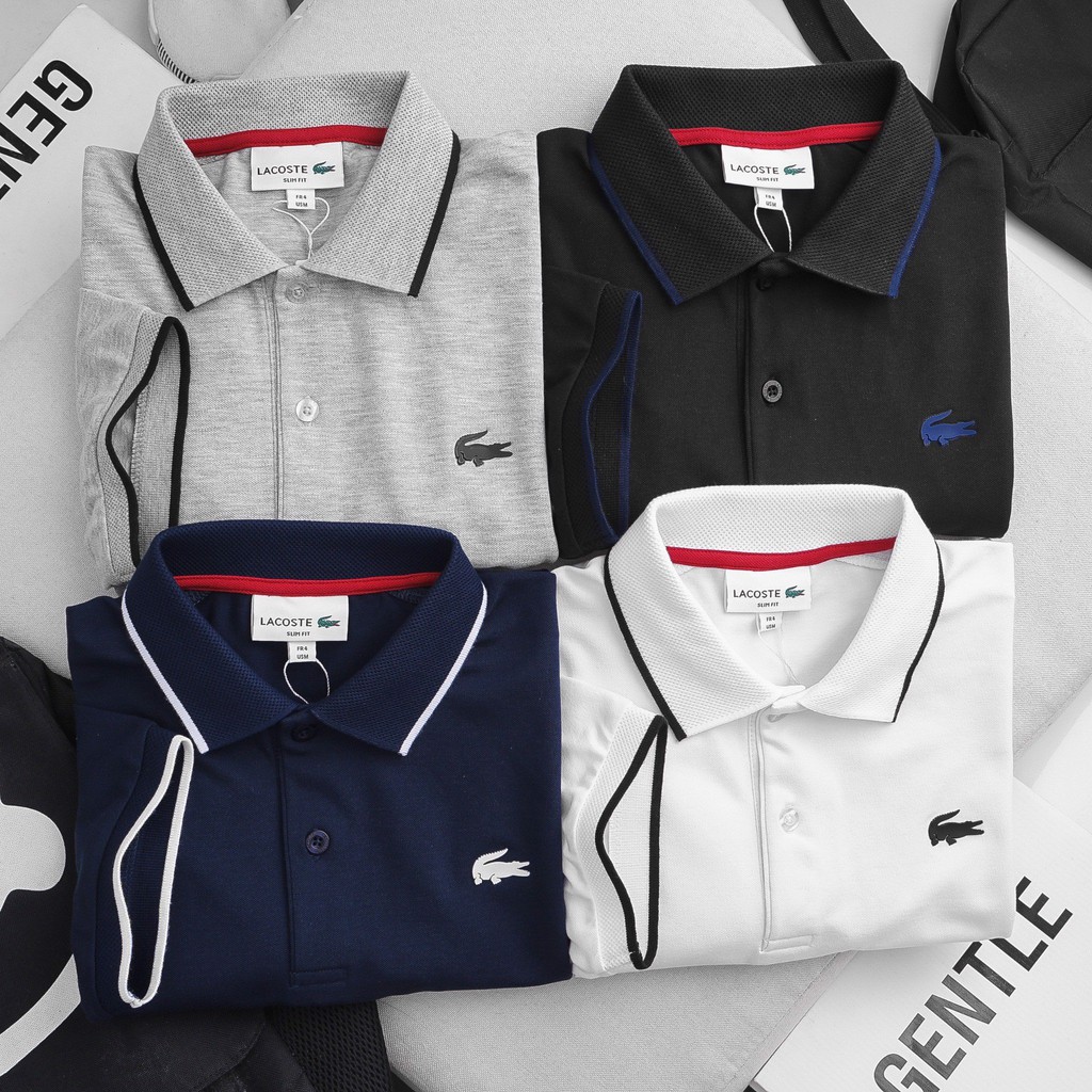 Áo Thun Nam Polo LACOSTE VIỀN TAY CỔ vải da cá sấu nhẹ mát logo Cao su ép cực xịn - vải cao cấp 4 màu