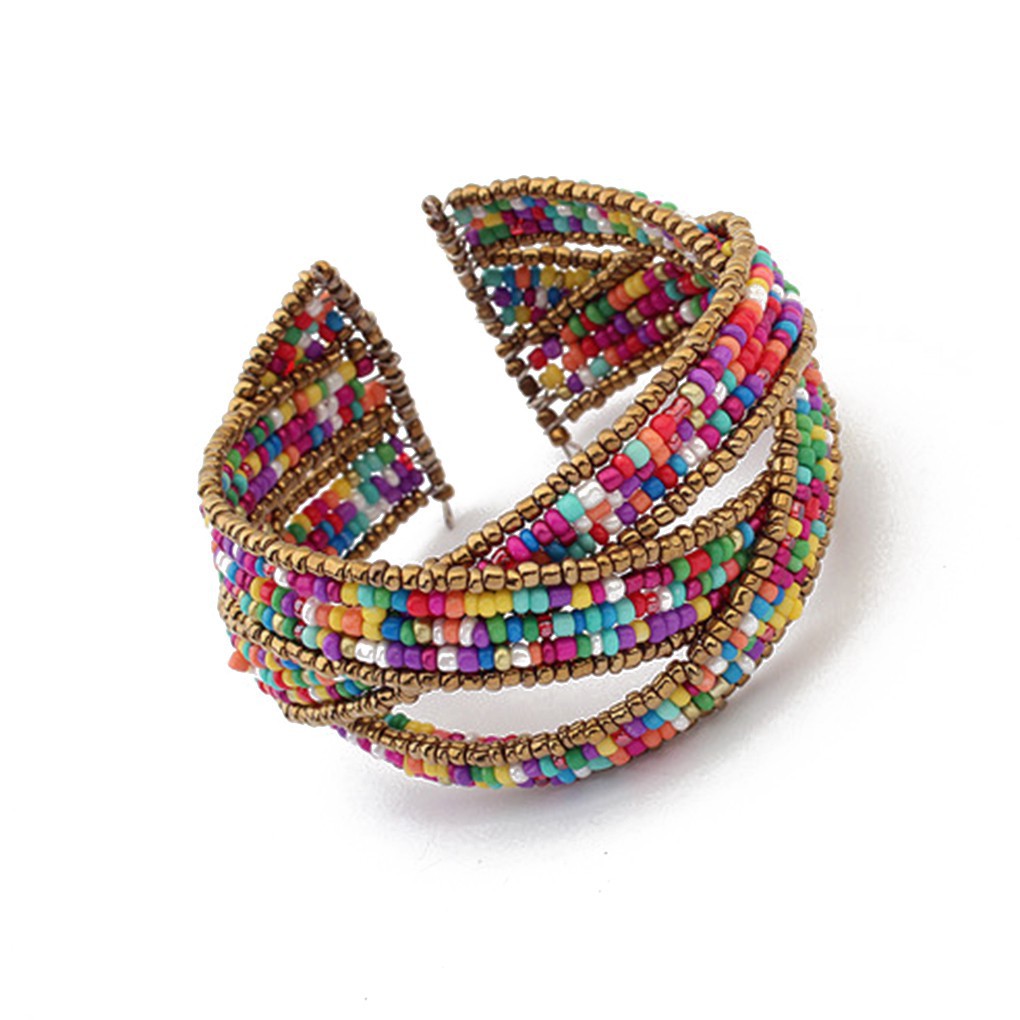 Vòng tay bản to đính hạt nhiều lớp đầy màu sắc thiết kế dạng hở phong cách Boho | BigBuy360 - bigbuy360.vn