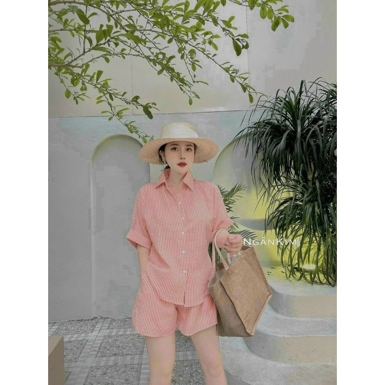 (Free Ship) SÉT KATE XỐP ÁO SƠ MI TAY LỠ PHỐI QUẦN SHORT CHẤT LIỆU KATE THOẢI MÁI THOÁNG MÁT XINH TỎA NẮNG UP Shop VLTN