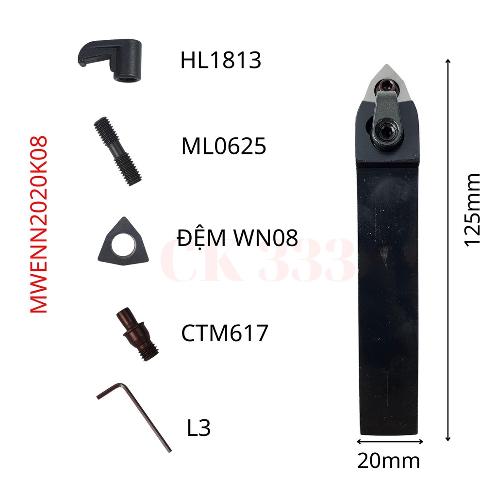 CÁN DAO TIỆN CNC 16 20 25 MWENN1616H16 , MWENN2020K08 , MWENN2525M08 TIỆN GÓC 50 ĐỘ LẮP MẢNH WN08