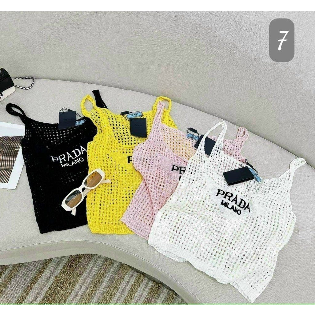 Áo len lưới prada sát nách hàng QC