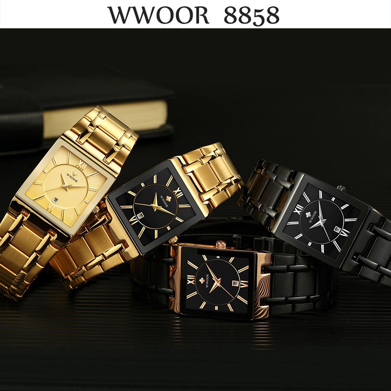 WWOOR Men's Watches Waterproof Fashion Sport Stainless Steel Metal Quartz Watch Genuine Clock - 8858