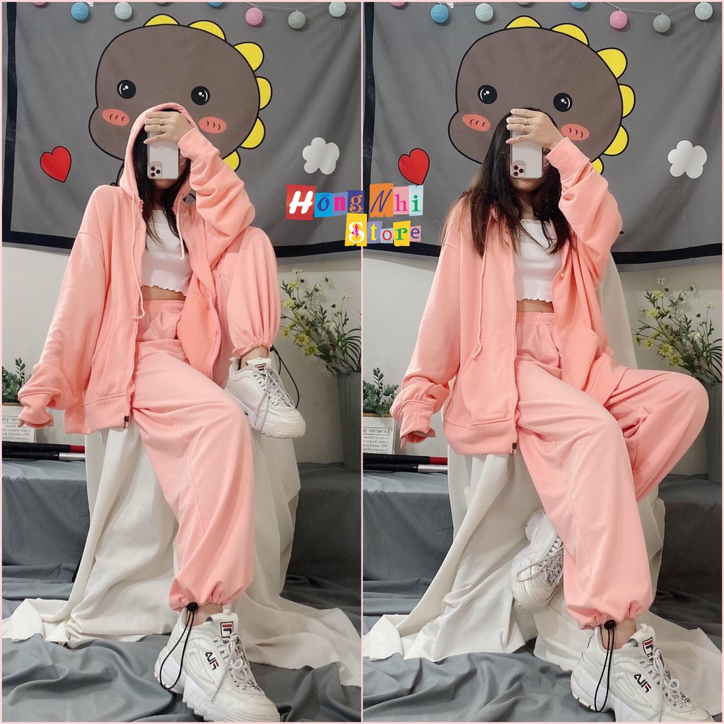 Áo Khoác Hoodie Zip Trơn Oversize Ulzzang Unisex Hoodie Dây Kéo Màu Hồng Dáng Rộng - MM