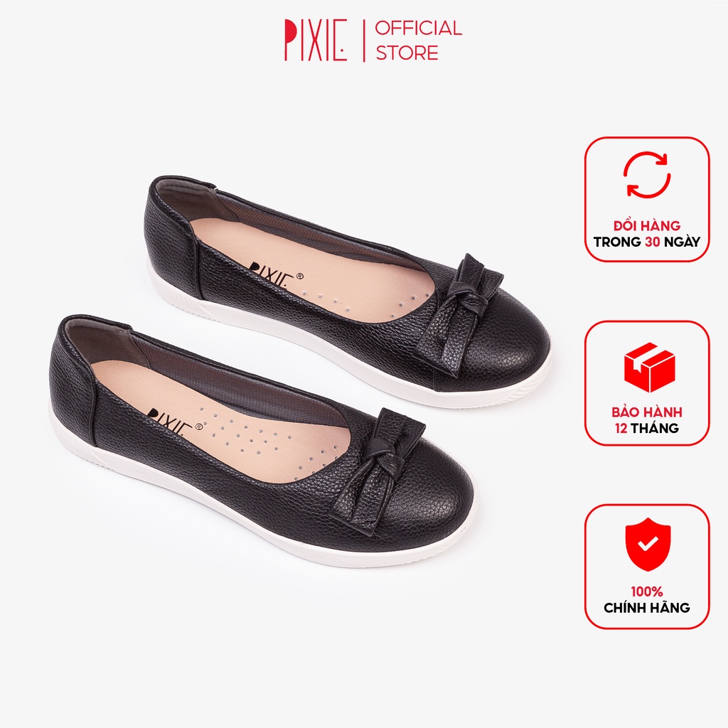 Giày Búp Bê Đế Slipon Da Thật Gắn Nơ X980 Pixie