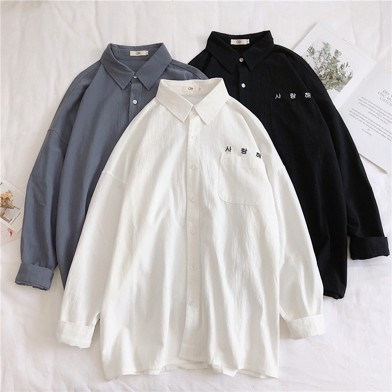 Áo Sơ Mi Tay Dài Dáng Rộng Phong Cách Hàn Quốc Thời Trang Mùa Thu Cho Nam