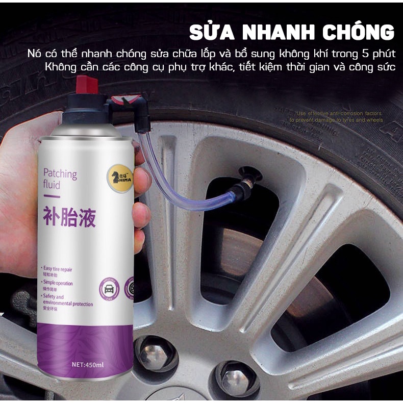 Bình Xịt Vá Lốp Và Bơm Hơi Khẩn Cấp Tự Động Cho Ô Tô Tiện Lợi SHIMA 450ML