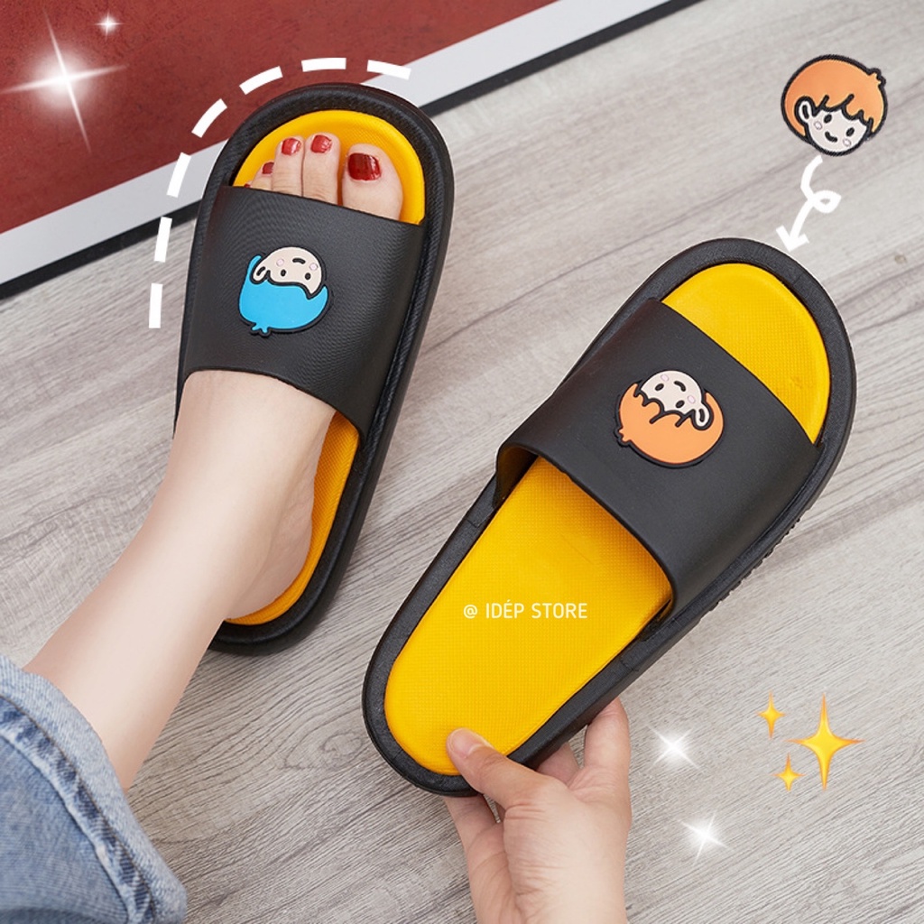 Dép quai ngang chibi Sport cao cấp (Form nhỏ) - Dép bánh mì nữ cao su hình Boy Girl  đi mưa siêu nhẹ iDÉP- - DL218