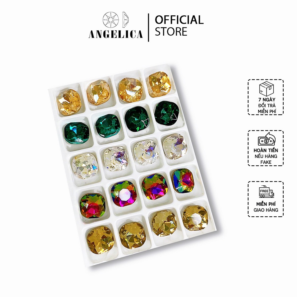 Túi 10 Viên Đá khối Nail Ngọc Hình Vuông Bo Chân Vàng Trang Trí Móng ANGELICA VB