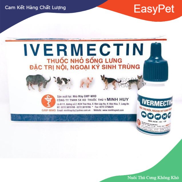 Nhỏ Gáy Trị Nội Ngoại Ký Sinh Trùng Giun Ve Rận Ivermectin MH hộp 10 chai Easypet