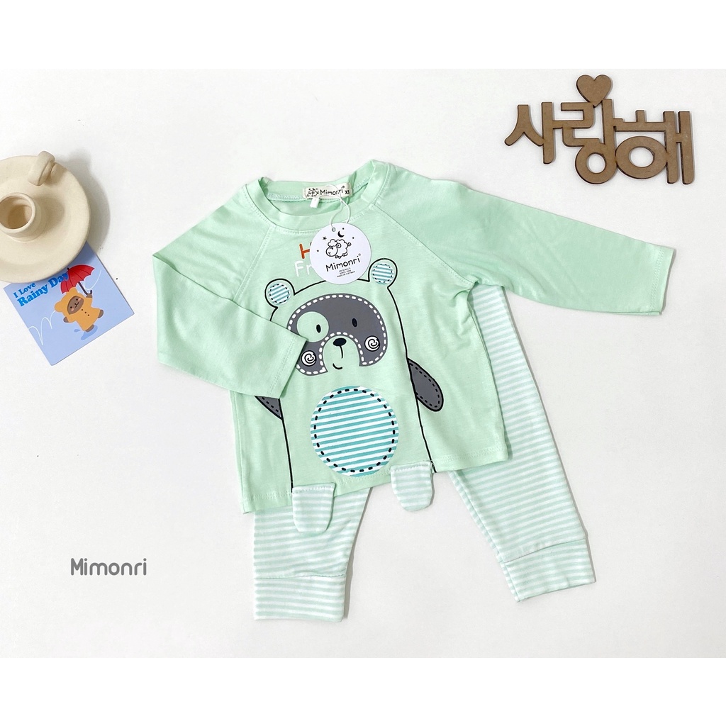[SALE] Bộ Quần Áo Bé Gái, Bé Trai KIMCHIBABY Vải Thun Lạnh Hoạ Tiết Gấu Kẻ, Đồ Bộ Cho Bé Mặc Nhà Thu Đông KWTD2206