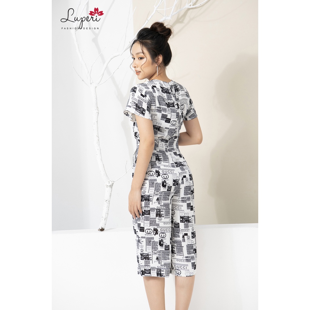 Jumpsuit Nữ Thiết Kế Luperi LFJ769 Tay Ngắn Kết Hợp Quần lửng ống suông họa tiết độc đáo