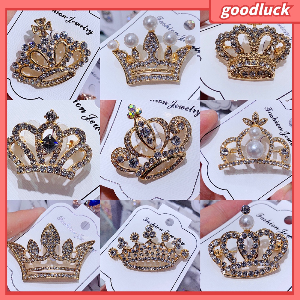 Trâm Cài Áo Hình Vương Miện Đính Đá Và Ngọc Trai Thời Trang