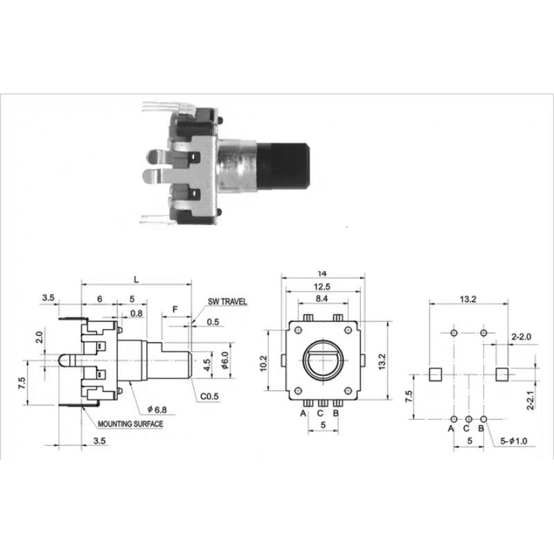 Núm xoay encoder EC12 5 chân 24 xung có công tắc