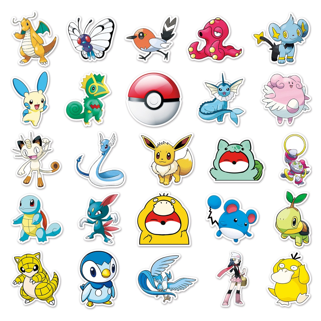 Combo 30 Sticker Chống Nước Decal Dán Điện Thoại Laptop Mũ Bảo Hiểm Vali Guitar Bình Nước [POKEMON PIKACHU]