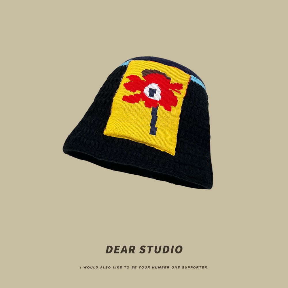 Mũ Bucket Len Đính Hoa Giữ Ấm Dễ Phối Đồ Thời Trang Thu Đông Nhật Hàn Cho Nữ