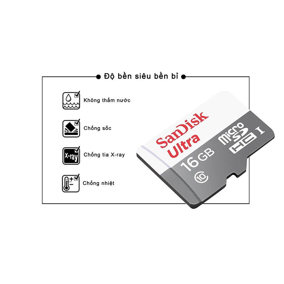 Thẻ Nhớ MicroSDHC SanDisk Ultra 16GB Chuyên Dùng Cho Điện Thoại, Camera Upto 100MB/S 667x - Sản Phẩm Chính Hãng