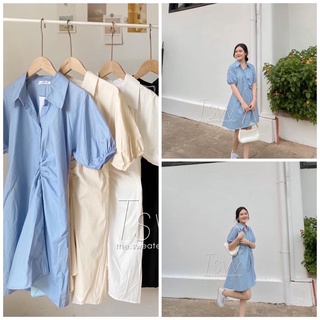 Đầm sơ mi, nhún ngực, freesize <58kg, ảnh thật