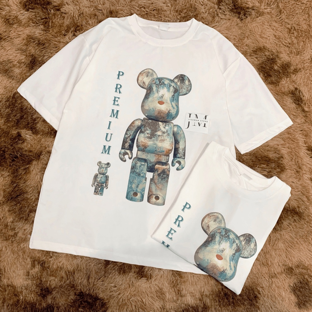 Áo thun Unisex tay lỡ form rộng in hình BearBrick đẹp, áo phông Unisex nam nữ in hình Gấu vải cotton JTeeMan - JT19