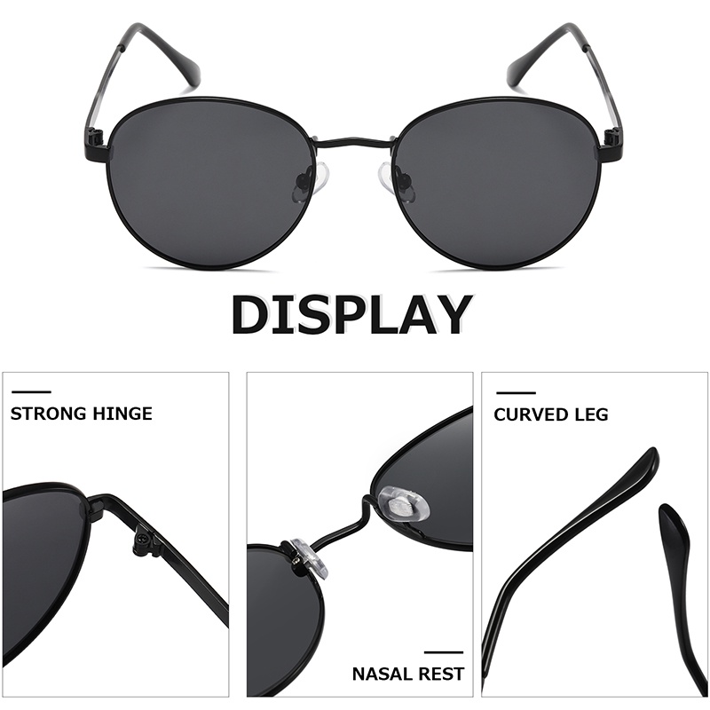 Kính Mát Tròn Gọng Kim Loại Phân Cực Chống Tia UV400 RZ1233 Thời Trang Unisex