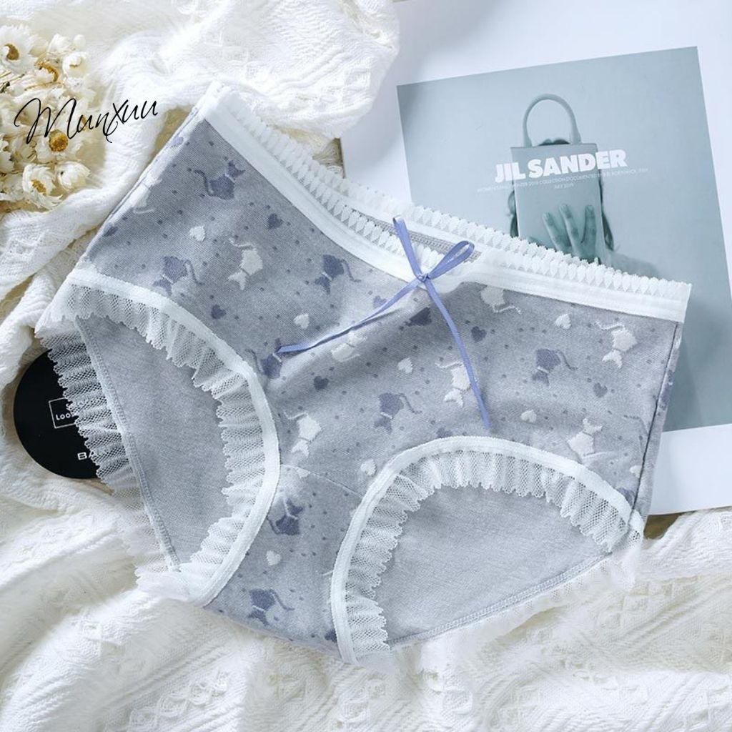 Quần lót Cotton cao cấp phối ren MUNXUU họa tiết mèo thương, gam màu pastel ngọt ngào - QC85