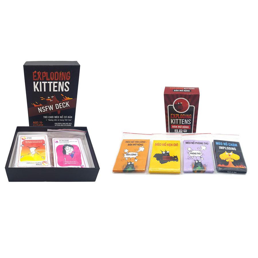 Bài Combo mèo nổ Exploding kittens + 4 Bản Mèo Mở rộng + 2 Xấp bọc bài