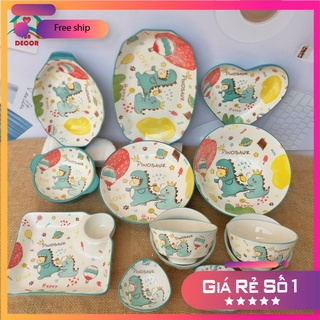 Bộ chén Sứ Decor Hình🦖 Khủng Long 🦖Xanh siêu đáng yêu V66