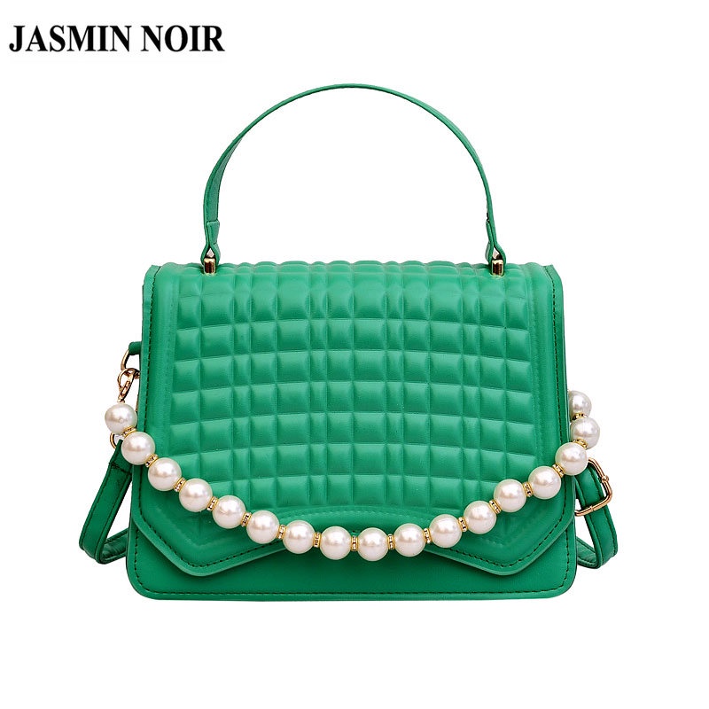 Túi Xách JASMIN NOIR Đeo Vai Đính Ngọc Trai Kẻ Sọc Caro