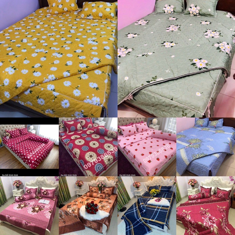 Sét bộ 5 món ga gối phủ trần bông kèm chăn hè lồng được ruột
