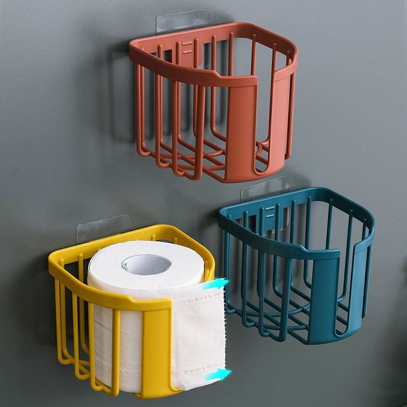 Giỏ Đựng Giấy WC, Rổ Đựng Đồ Dùng Phòng Tắm Kèm Móc Dán Tường Tiện Lợi Chất Liệu Nhựa PP Bền Chắc