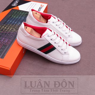 Giày thể thao trắng, giày sneaker nam dập vân họa tiết thời trang